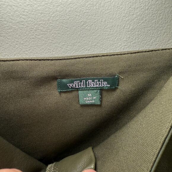 Wild Fable Women's Faux Leather Zip Front Dress Olive Green Size Medium - Picture 3 of 5